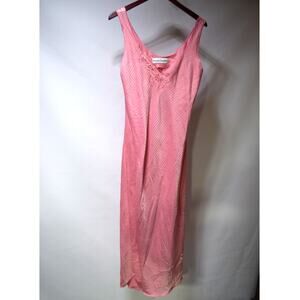Fernando Squette Pink Striped Lace Appliqué Maxi Slip Dress Size Large